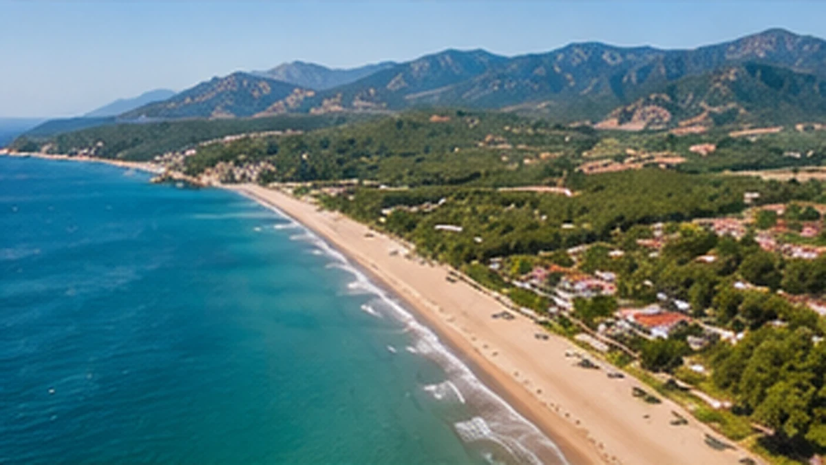 Aerial view of Sarigerme beach and the surrounding coast