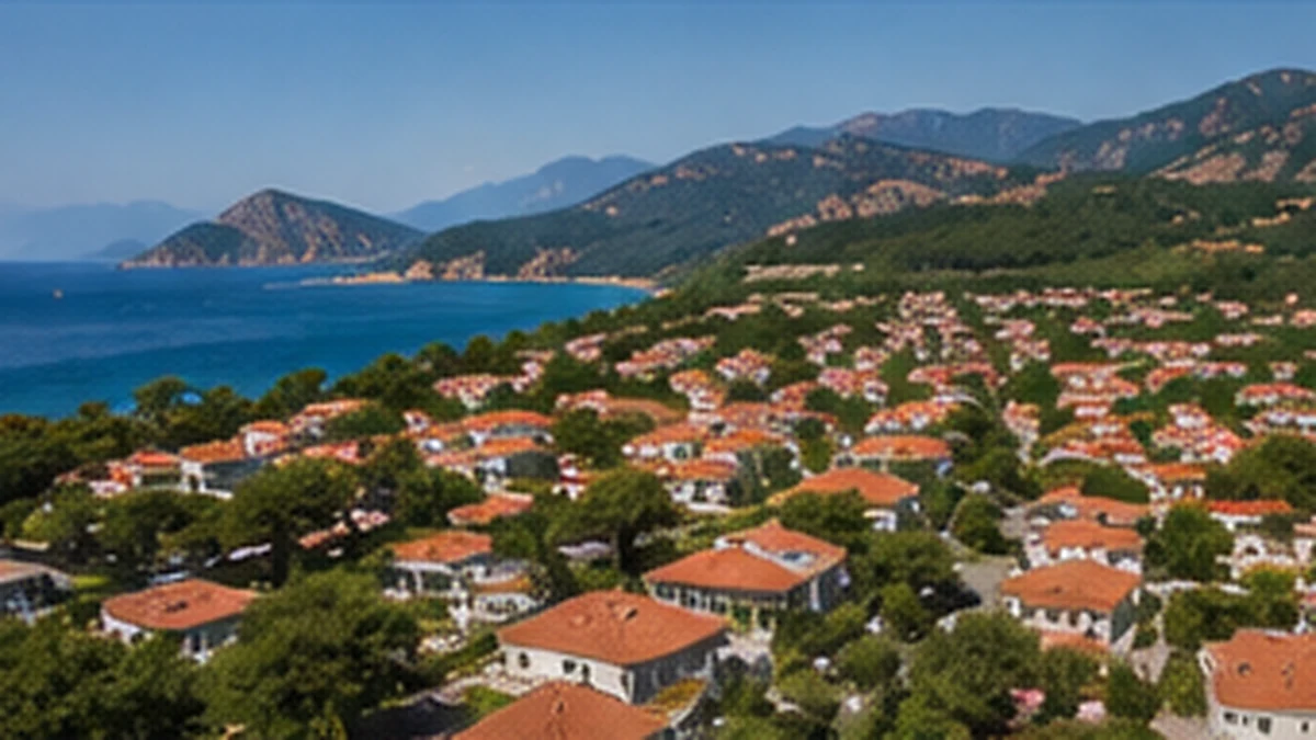 Aerial view of Sarigerme village and coastline