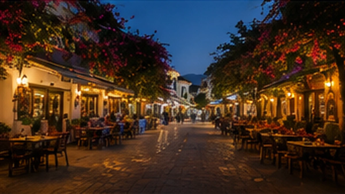 Evening dining and walking atmosphere in Sarigerme village