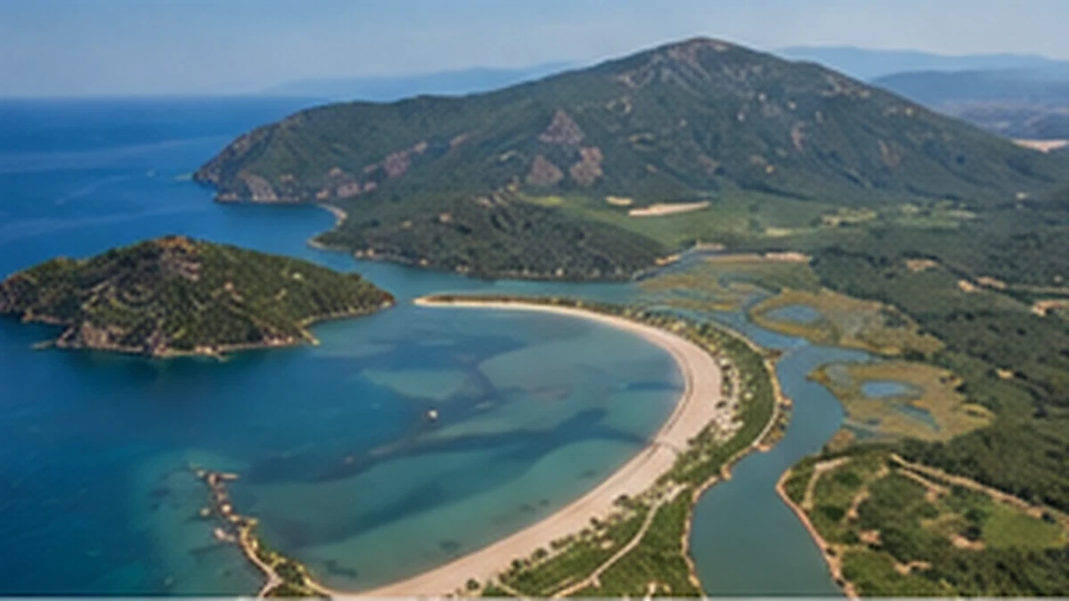 Aerial view of Iztuzu beach and the Dalyan delta