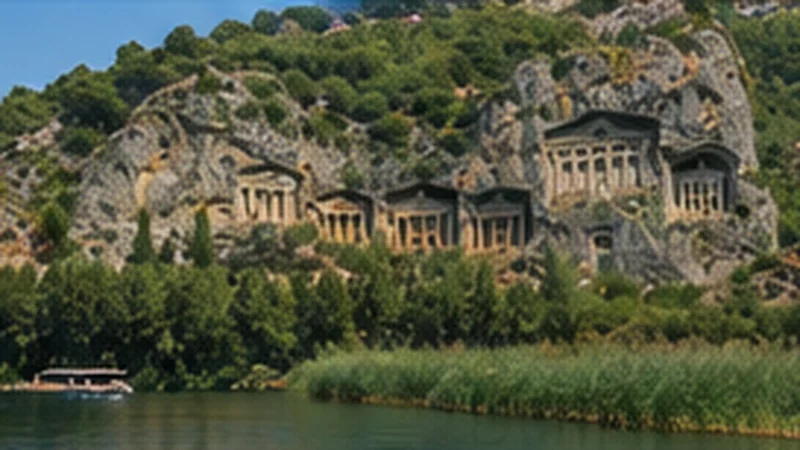 Dalyan rock tombs and reed-lined riverside landscape